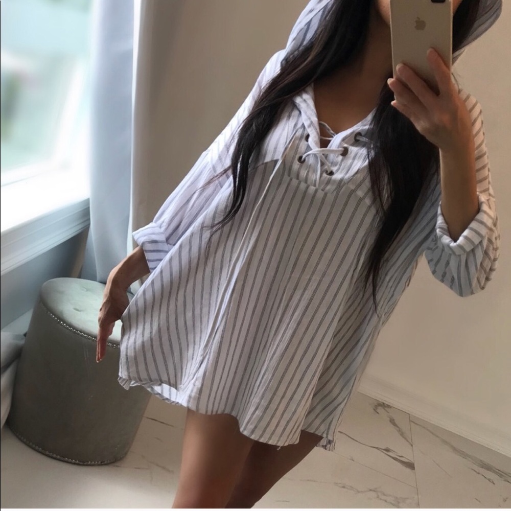 Oceanfront striped hooded tunic